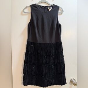 DKNY Black Sleeveless Dazzle Fringe Mini Dress